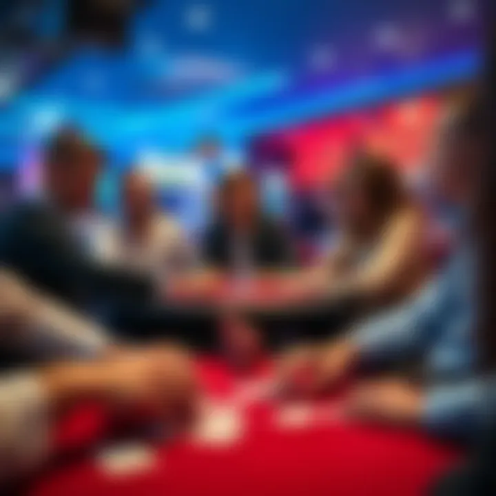 Poker table with players and cards A live poker game scene showing players analyzing their hands at a table