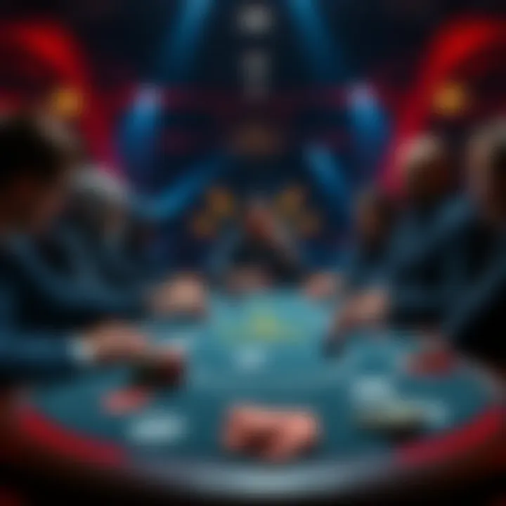 A poker table showing players discussing strategies while playing