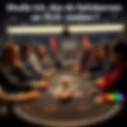 Several poker players at a table considering a potential rule violation in a game.