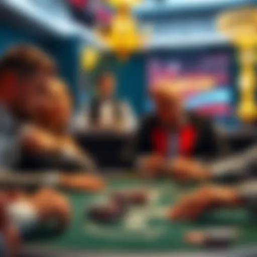 Poker table with players A group of players at a Fortune Poker table in Washington, focusing on their cards and chips, with a dealer in the background.