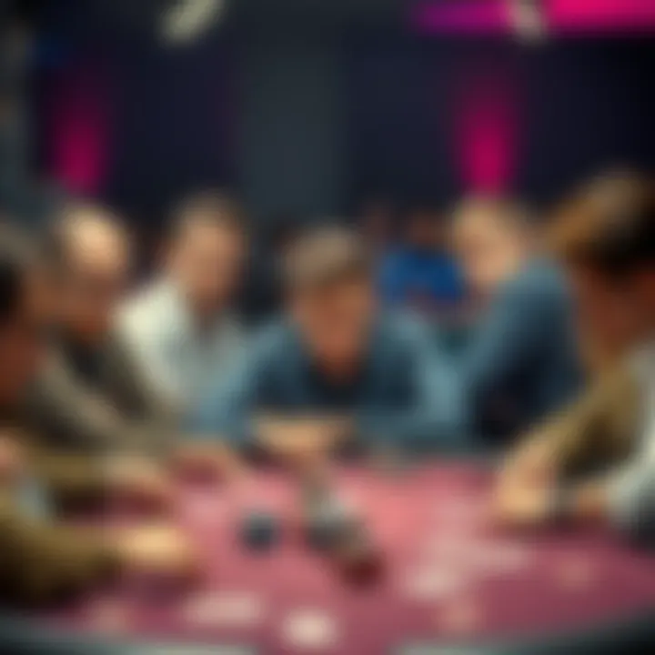 Poker table with players A group of players at a poker table, some looking frustrated as one player aggressively raises bets before the flop.