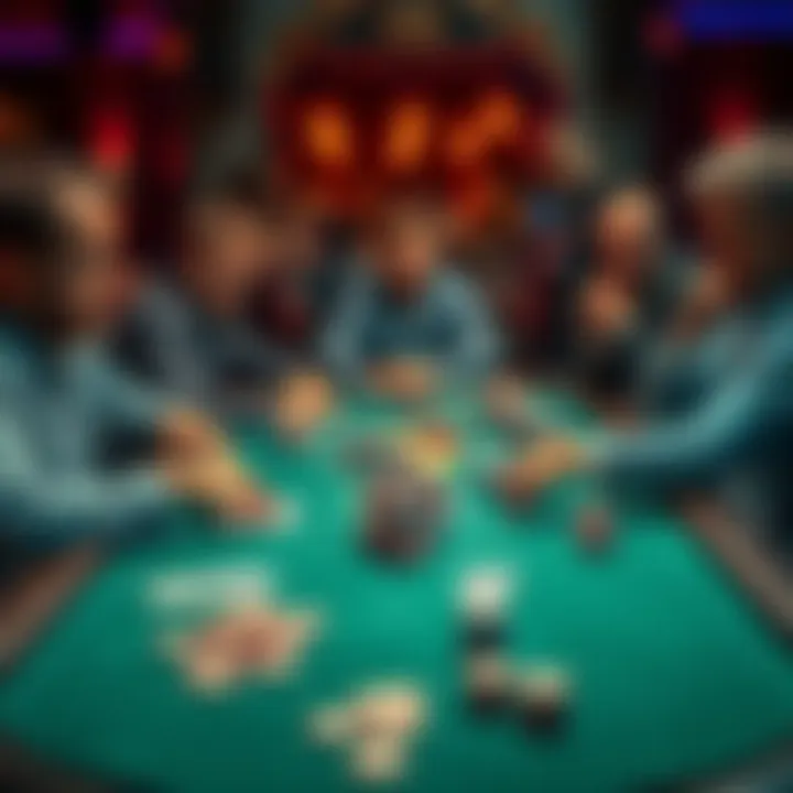 A group of poker players at a table, some are limping in the game, with cards and chips visible