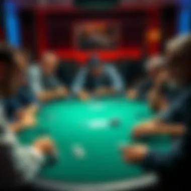 Poker table with worried players A poker table surrounded by players showing concern, reflecting the impact of economic changes on their game.
