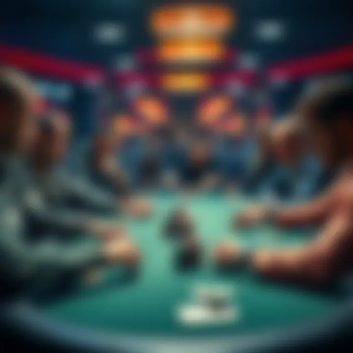 A tense poker game scene showing players pondering their next moves during a crucial hand