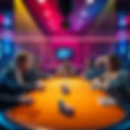 A live poker table with some players standing up and leaving while others remain seated, showing mixed reactions.
