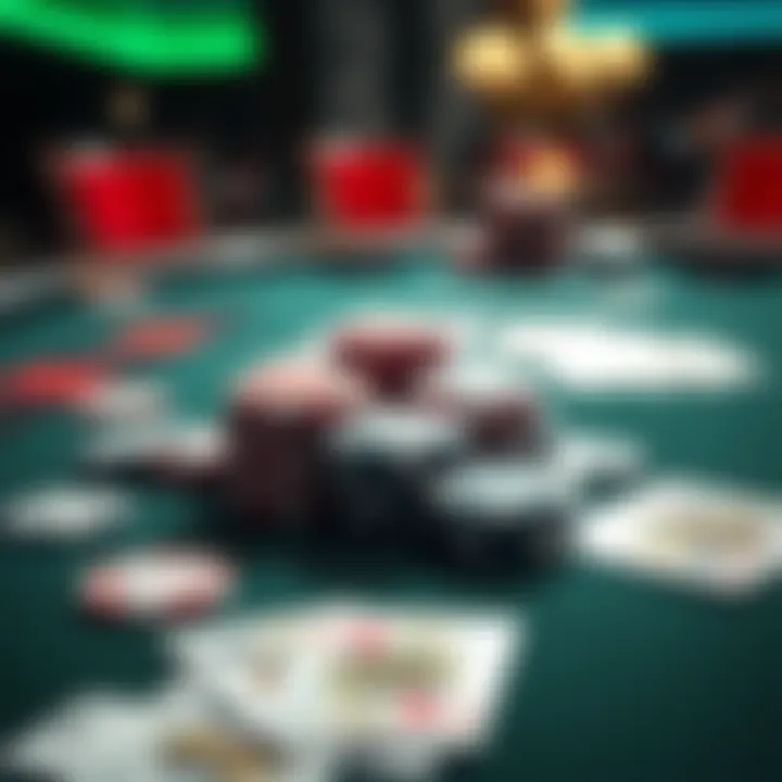 A poker table displaying chips and cards for a Pot-Limit Omaha game, highlighting strategies in play.