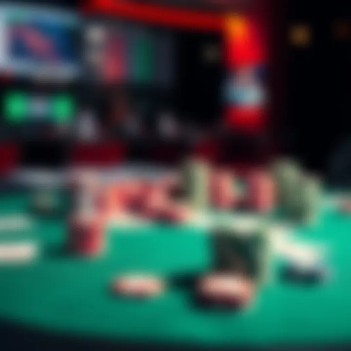 A poker table set up with playing cards and poker chips, symbolizing live poker gaming options in various states.