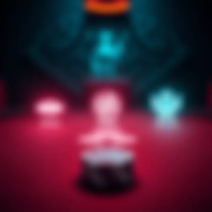 A poker table featuring three glowing options representing supernatural abilities: a watchful eye, a rewind symbol, and a river god figure. A poker chip rests on the table.
