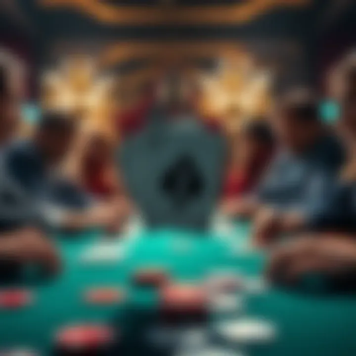A tense moment at a poker table showing players reacting to a shocking play with the Ten of Clubs card in focus