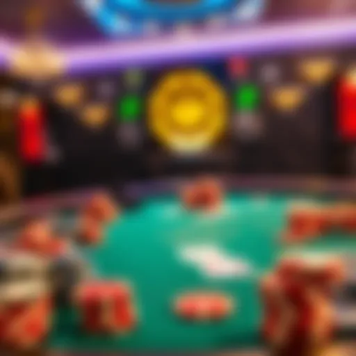 A poker table showing chips and cards during a game of Ultimate Texas Holdem, highlighting the Trips Bet.
