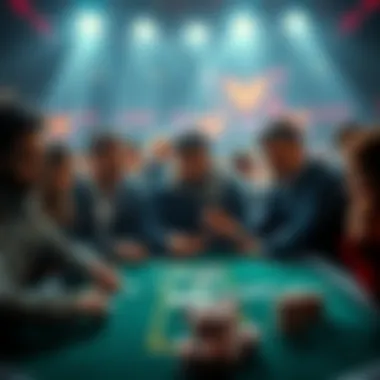 A group of people playing poker at a table, with cards and chips in front of them, showcasing a mix of focus and excitement.