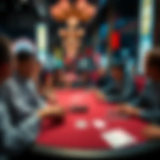 A group of people playing poker at a table in a Tokyo casino, with cards and chips in front of them.