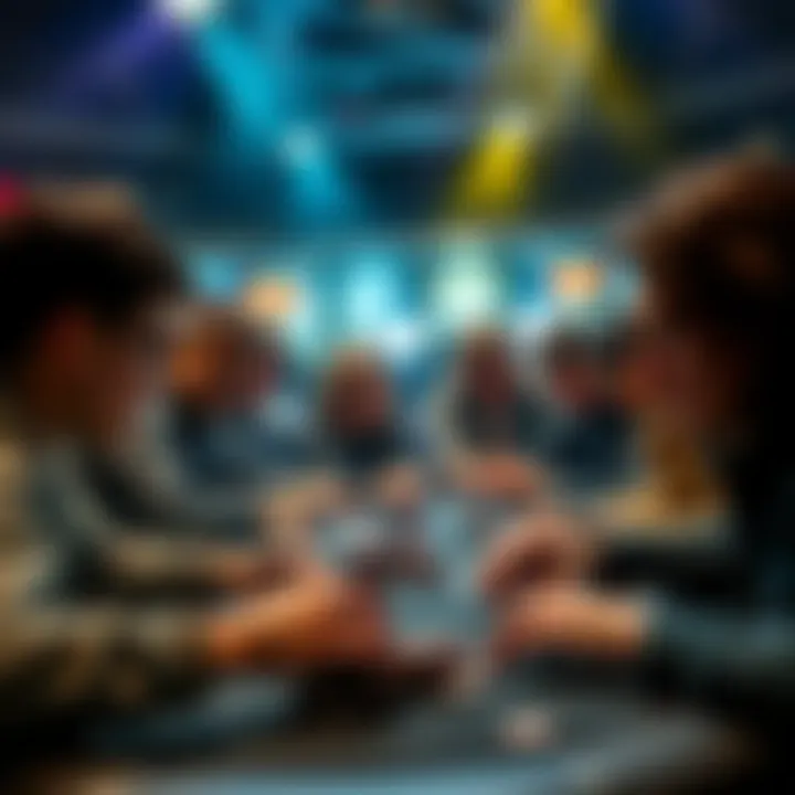 Players engaged in a tense poker game at a micro tournament with a small buy-in, showcasing various emotions and strategies during play.