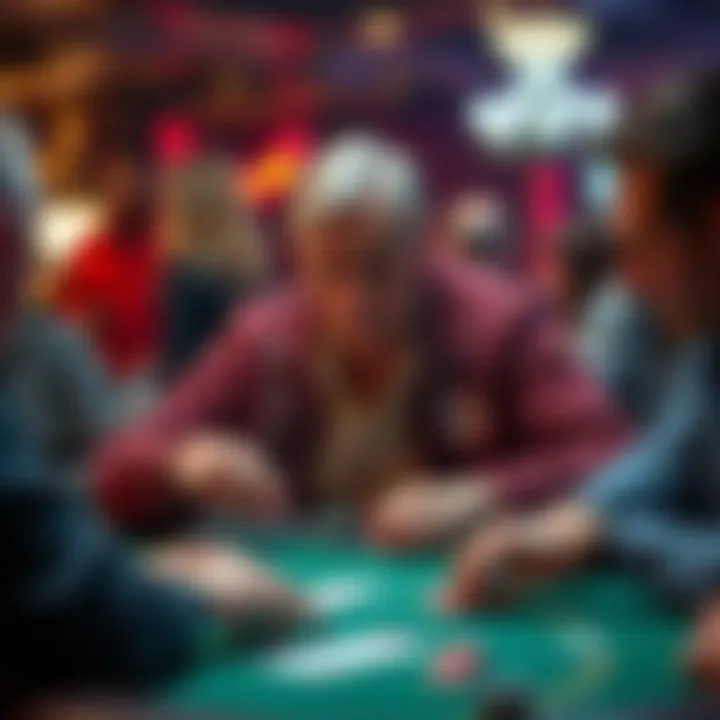 An older player unexpectedly pushes all-in during a poker tournament at a local casino, creating tension among other players at the table.