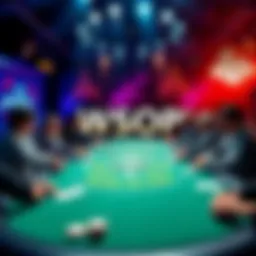 A vibrant graphic showing a poker table with players and cards, promoting the chance to join WSOP 2026 in Las Vegas.