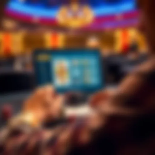 A person providing feedback on a poker tournament management interface, with a laptop and poker cards in view.