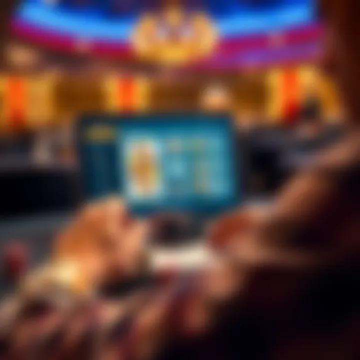 A person providing feedback on a poker tournament management interface, with a laptop and poker cards in view.