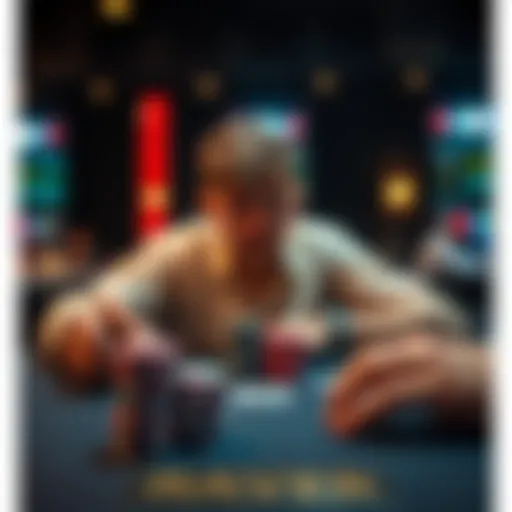 Poker Tournament River Raise A poker player contemplating a raise on the river during a tournament with a stack of chips in front of them.