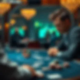 Poker Tournament Strategy A focused player at a poker table contemplating their next move in a tournament, with cards and chips in view.