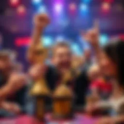 Celebrating poker tournament victory A player celebrating their first online poker tournament win with a trophy and happy expressions