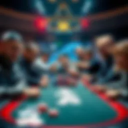 A group of players celebrating high winnings at a poker table, with chips and cards in front of them.