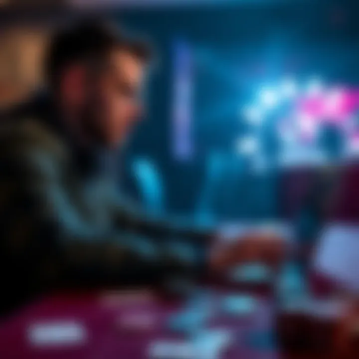 A person studying poker strategies with a laptop and cards on the table