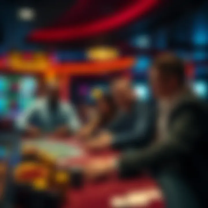 Poker trip abroad A person enjoying a poker game at a lively casino with friends, laughing and having fun.