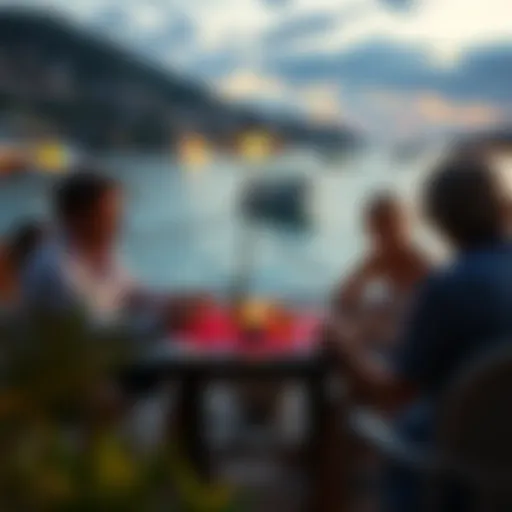 A scenic view of people enjoying poker by the beach in Italy or Croatia during September