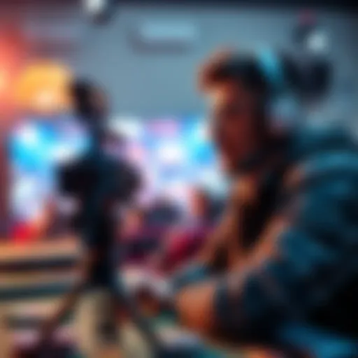 A modern poker vlogger filming a session with flashy graphics on screen