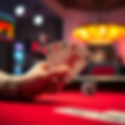A player holding AK cards at a poker table, considering their next move during a live cash game.