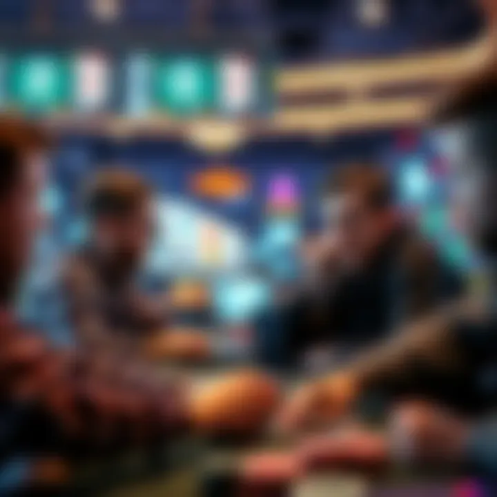 A group of players looking frustrated while playing poker online, discussing unusual game outcomes on their screens.