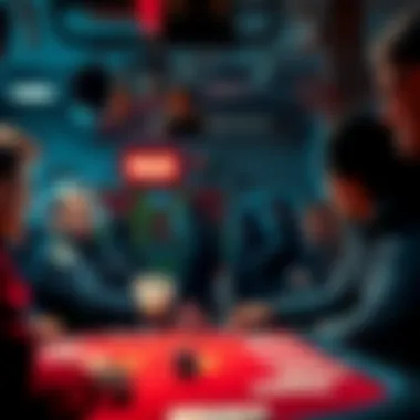 Police officers conducting a raid inside a poker lodge with concerned patrons looking on