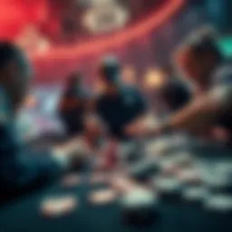 Authorities conducting a search at a poker room with cash and poker chips scattered on the table