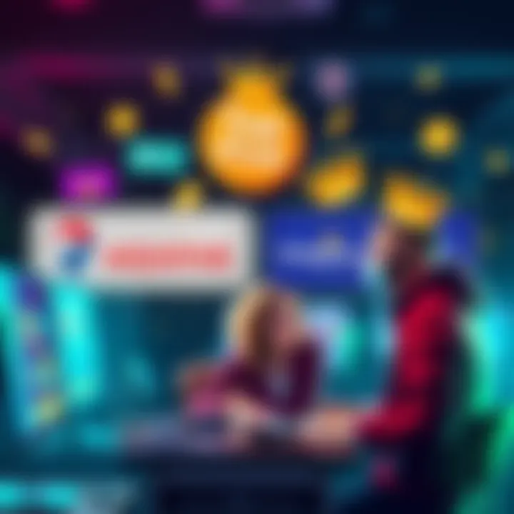 A collage of High Five and Crowncoins logos with people discussing their winnings at a computer