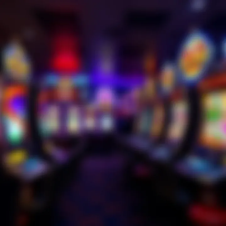 Popular Slot Machines A collection of colorful slot machines in a casino, attracting players with blinking lights and vibrant designs.