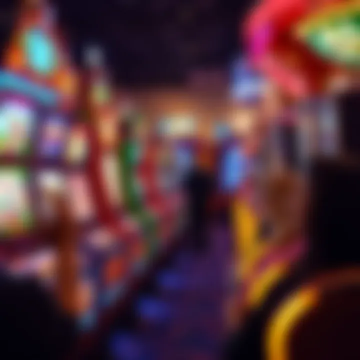 Colorful slot machines lined up in a casino, showcasing different themes and styles of play, with players enjoying their experience