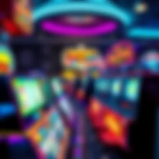 A collection of slot machines featuring colorful graphics and bright lights, showcasing various themes and styles, suited for 0.10€ bets.