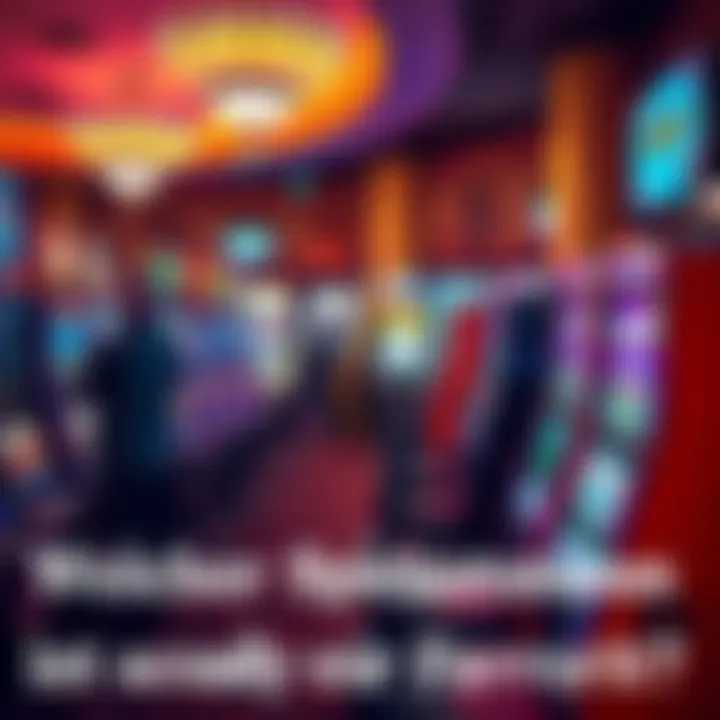 A variety of colorful slot machines in a casino setting with people playing and enjoying their time