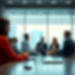 A group of people discussing feedback and ideas in a bright meeting room.