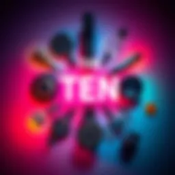 A visual representation showing ten diverse objects arranged in a circle, symbolizing the influence of the number ten in everyday life.