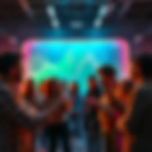 A group of people interacting with the Power Play system, showing excitement and curiosity.