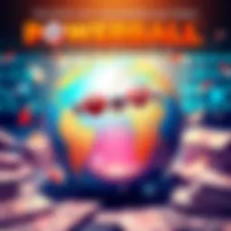 Illustration of a globe with lottery tickets and cash, symbolizing the international growth of Powerball