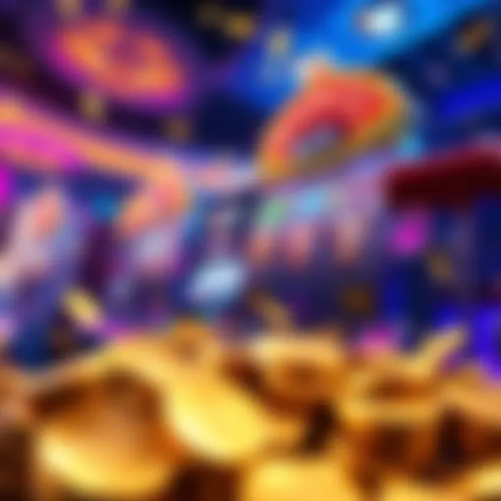 A vibrant scene showing a slot machine with colorful symbols and coins, depicting the thrill of winning big with multipliers.