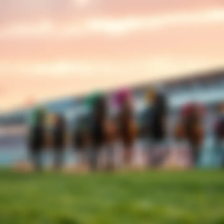 Horses racing at the Preakness Stakes 2025 event with spectators in the background