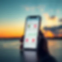 A smartphone displaying various apps for tracking recovery progress from gambling addiction, set against a calming background