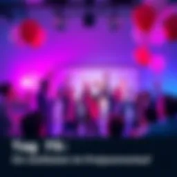 A team celebrating a project milestone with a chart showing progress and balloons in the background