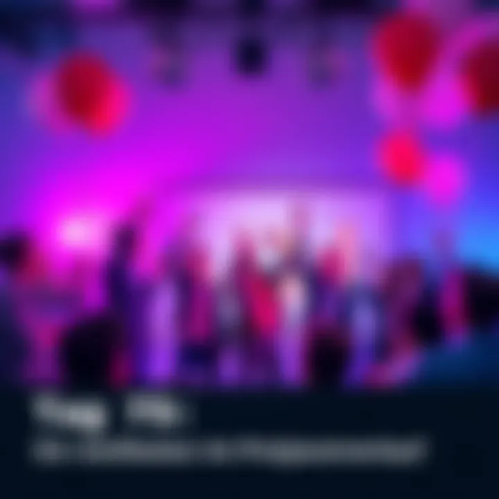 A team celebrating a project milestone with a chart showing progress and balloons in the background