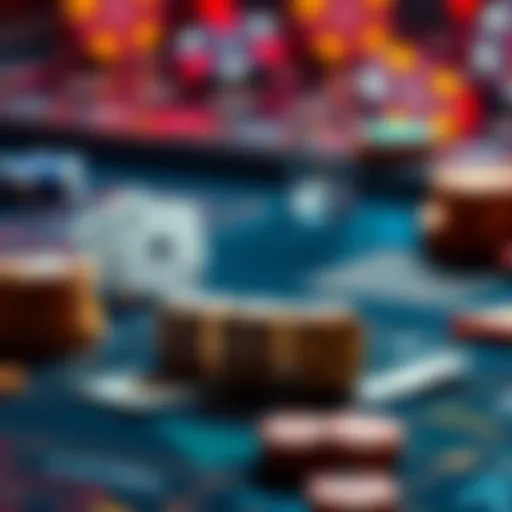 A visual representation of a digital casino game with a focus on fairness and trust, showing dice and cards with mathematical elements around them.