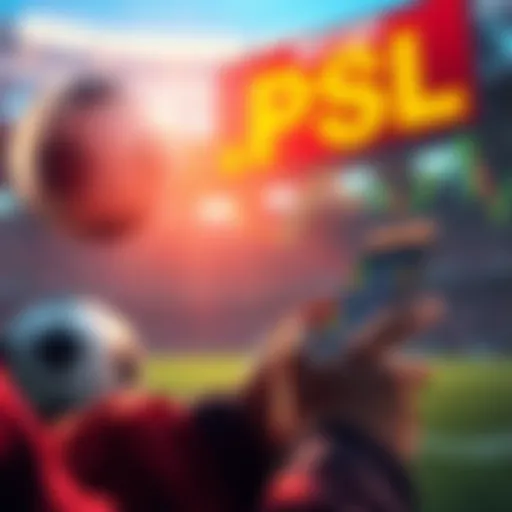 A person placing bets on a smartphone during the PSL season with a soccer ball and data symbols in the background.