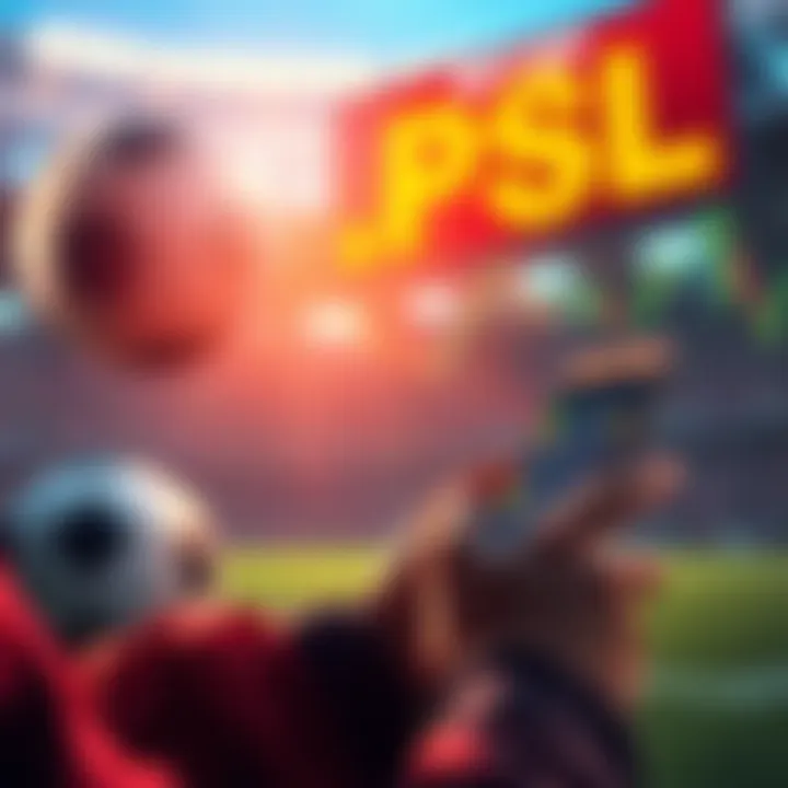 A person placing bets on a smartphone during the PSL season with a soccer ball and data symbols in the background.